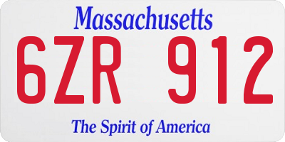 MA license plate 6ZR912