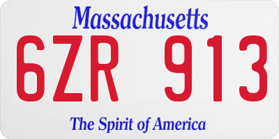 MA license plate 6ZR913