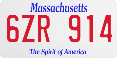 MA license plate 6ZR914
