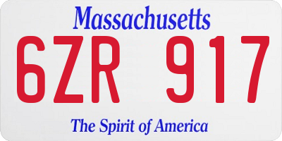 MA license plate 6ZR917