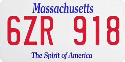 MA license plate 6ZR918