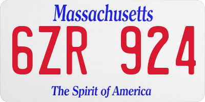 MA license plate 6ZR924
