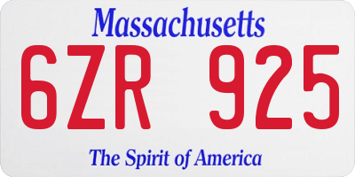 MA license plate 6ZR925