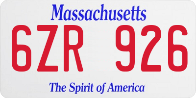 MA license plate 6ZR926