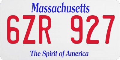 MA license plate 6ZR927