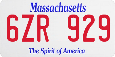 MA license plate 6ZR929