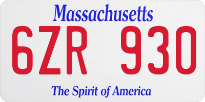 MA license plate 6ZR930