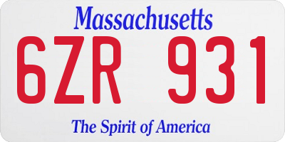 MA license plate 6ZR931