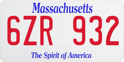MA license plate 6ZR932