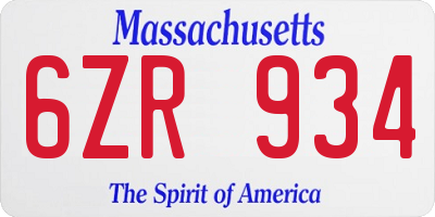 MA license plate 6ZR934