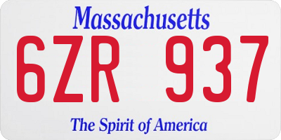 MA license plate 6ZR937