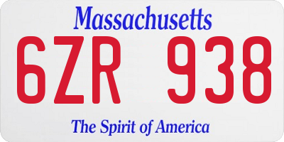 MA license plate 6ZR938