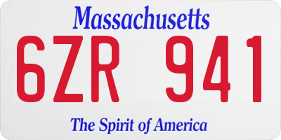 MA license plate 6ZR941