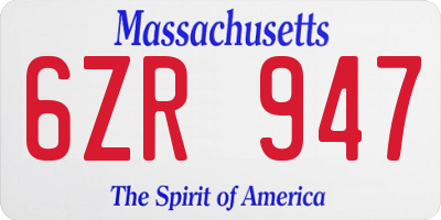 MA license plate 6ZR947