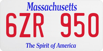 MA license plate 6ZR950