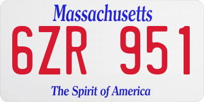 MA license plate 6ZR951