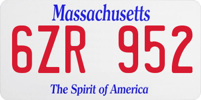 MA license plate 6ZR952
