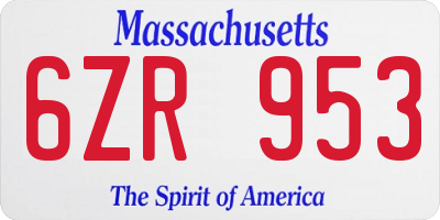MA license plate 6ZR953
