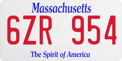 MA license plate 6ZR954
