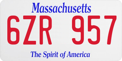 MA license plate 6ZR957