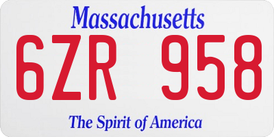 MA license plate 6ZR958