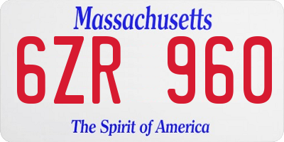 MA license plate 6ZR960