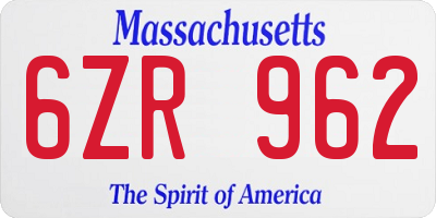 MA license plate 6ZR962