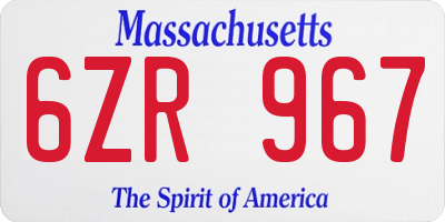 MA license plate 6ZR967