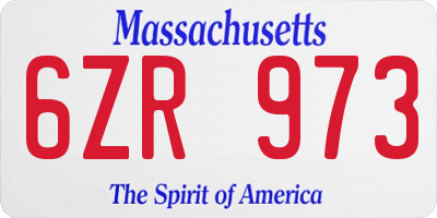 MA license plate 6ZR973