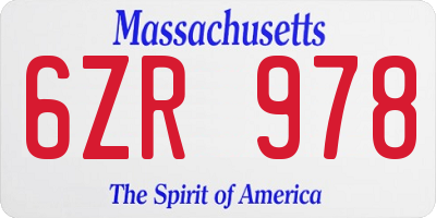 MA license plate 6ZR978