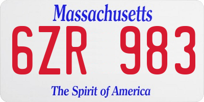 MA license plate 6ZR983