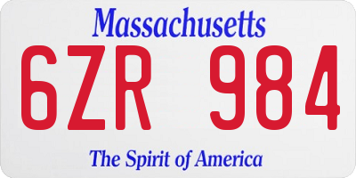 MA license plate 6ZR984