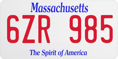 MA license plate 6ZR985