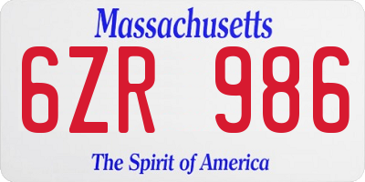 MA license plate 6ZR986
