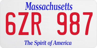 MA license plate 6ZR987