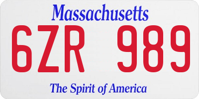 MA license plate 6ZR989