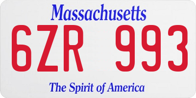 MA license plate 6ZR993