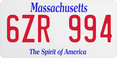 MA license plate 6ZR994