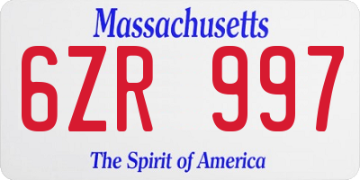MA license plate 6ZR997