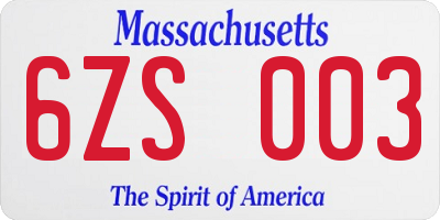 MA license plate 6ZS003