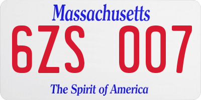 MA license plate 6ZS007