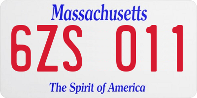 MA license plate 6ZS011