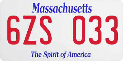 MA license plate 6ZS033