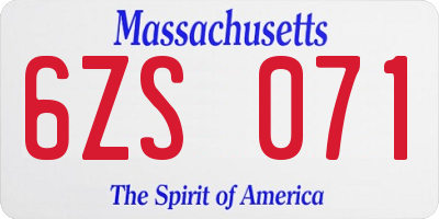MA license plate 6ZS071