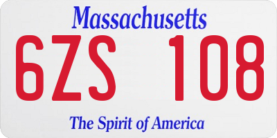 MA license plate 6ZS108