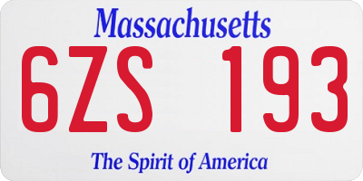 MA license plate 6ZS193