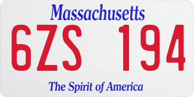 MA license plate 6ZS194