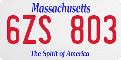 MA license plate 6ZS803