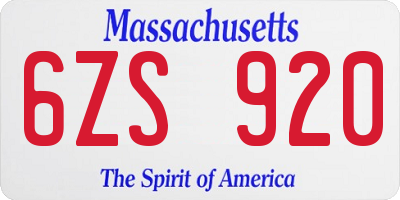 MA license plate 6ZS920