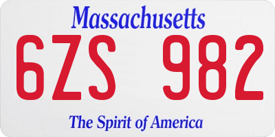 MA license plate 6ZS982